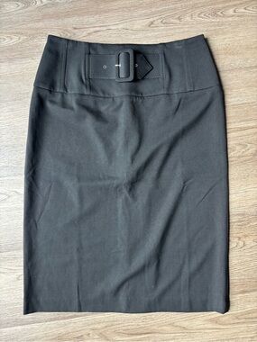 Grace Elements Classic Black Belted Business Pencil Skirt with Slit